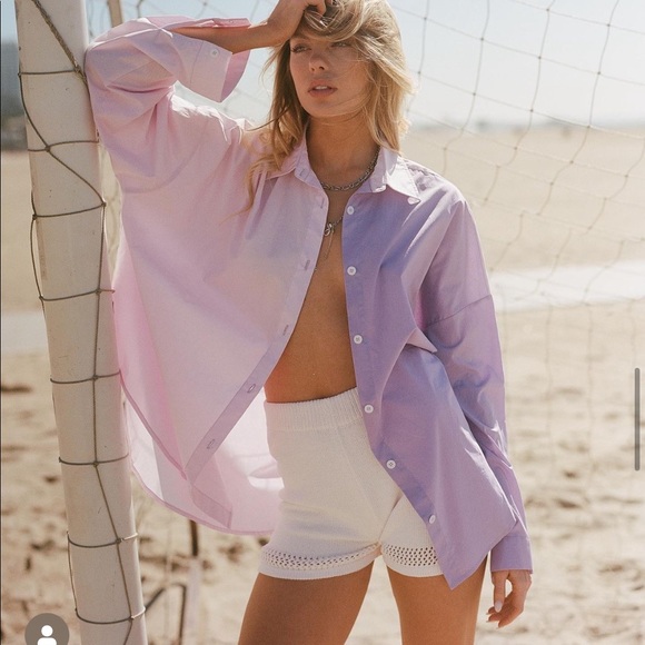Tops - Mimosa Clothing Color Block Oversized Button Down Top for Women in lavender NWT